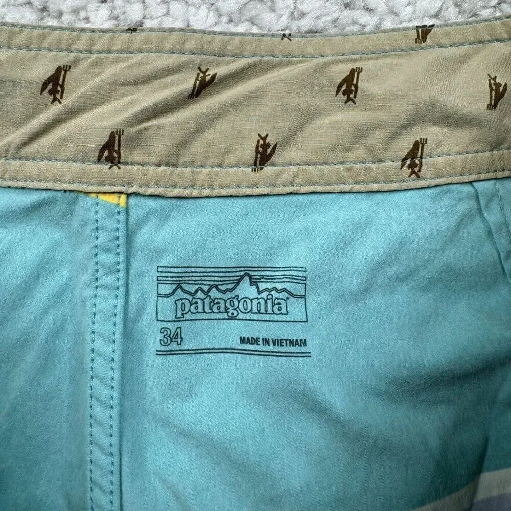 Patagonia Wavefarer Board Shorts Blue Yellow Striped 34